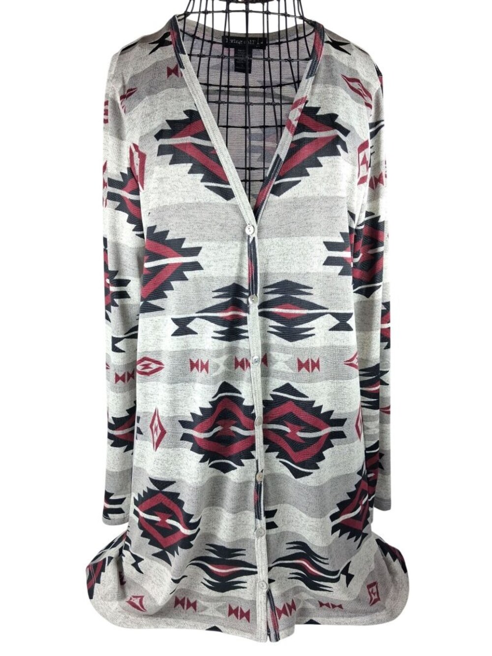 Living Doll Los Angeles Large Tribal Aztec Style Cardigan Sweater High-Low Hem
